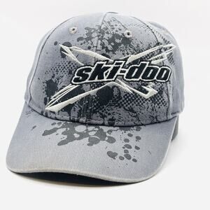 Ski-Doo Hat Cap Strap Gray Black Embroidered Outdoor Powersports Mens Adjustable